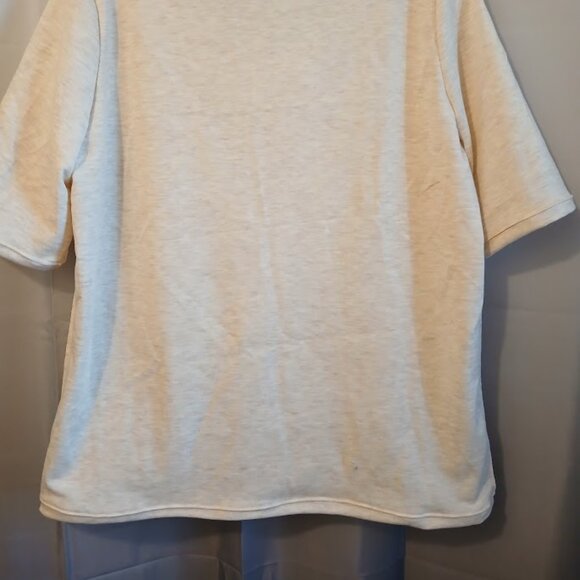 Nwt Scoop neck T-shirt Blouse womens L Cream Oatmeal heathered Short Slv terry - Picture 6 of 7